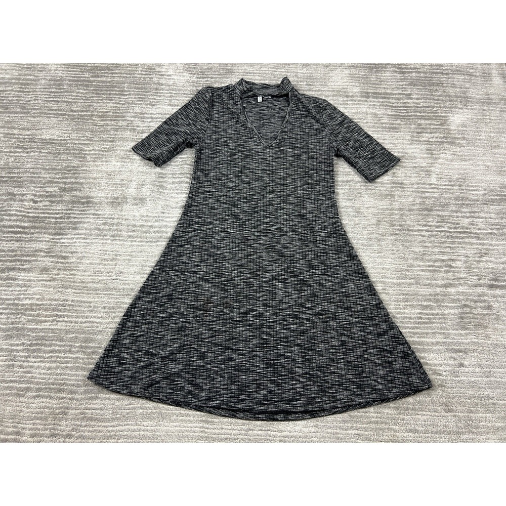 Almost Famous Skater Dress Womens Medium Grey Marled Mock Neck V-Cutout Ribbed